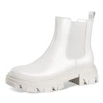 PIZZ ANNU Women's Dani Platform Chelsea Boots Fashion Lug Sole Combat Chunky Block Heel Slip on Elastic Gore Ankle Booties Shoes, White 7