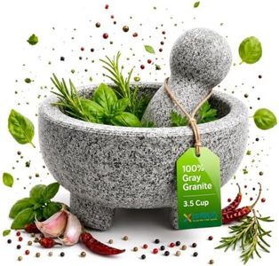 Umien Granite Mortar and Pestle Set - 8-Inch Natural Stone Molcajete with Avocado Tool - 3.5 Cup Capacity for Spices, Herbs, Pestos & Guacamole - Premium Kitchen Christmas Gift (Grey)