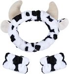 Miroksh Plush Wash Face Headband Cow Print Spa Wrist Band Cuffs Hair Scrunchy Women Girls Facial Makeup Skincare Bath Head Wrap Kids Costume Party Supply Birthday Gift