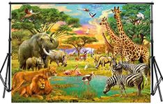 Sensfun 7x5ft Jungle Animal Photography Backdrop Summer Tropical Desert African Forest Safari Scenic Party Photo Background for Boys Birthday Party Table Decor Banner Children Photoshoot Props(WP140)