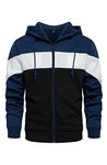 Wirltte Mens Hoodie Zip up Hoodies Color Block Hooded Sweatshirt Long Sleeve Patchwork Tops with Pockets Blue M