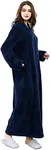 Artfasion Womens Fleece Robe Plush Long Zip Front Bathrobe with Pockets Warm Soft Zippered Bathrobes for Spa Female Friends Lover Home Leisure Holiday Gifts (Navy Blue 4XL/5XL)