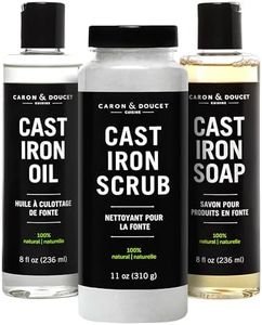 Caron & Doucet - Ultimate Cast Iron Set: Seasoning Oil, Cleaning Soap & Restoring Scrub | 100% Plant-Based & Best for Cleaning Care, Washing, Restoring & Seasoning Cast Iron Skillets, Pans & Grills!