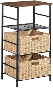 VECELO Tall end/Side Table with 2 Wicker Basket Storage, Printer Shelf Telephone Stand for Hallway Office Living Room, Tall Accent Furniture, 3-Tier, Brown