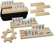 Mexican Train Dominoes Set with Numbers and 8 Wooden Racks, Double 12 Domino Travel Set with Wooden Hub, 91 Colored Domino Tiles Game Set with for Family Game Night