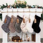 LUBOT 2024 Personalized Christmas Stockings, 1 Piece Custom Carving Name Tag 20" Farmhouse Fireplace Rustic Hanging Decorations Faux Fur with Tassel Xmas Stocking Soft Furry for Large Family