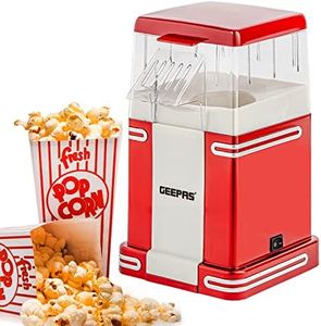 Geepas 1200W Electric Popcorn Maker Machine | Makes Hot, Fresh, Healthy and Fat-Free Theater Style Popcorn Anytime | On/Off Switch, Attractive Design & Oil-Free Popcorn Popper -