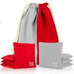 Professional Cornhole Bags - Set of 8 Regulation All Weather Two Sided Improved Bean Bags for Pro Corn Hole Game - 4 Red & 4 Gray