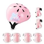 Kids Bike Helmet, Toddler Pink Helmet for Ages 3-5-8 Boys Girls with Knee Elbow Wrist Pads Sports Protective Gear Set for Skateboard Cycling(Pink)