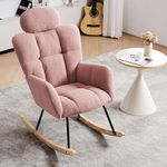 DEKKETO Nursing Rocking Chairs with Headrest, Comfy Reading Chair for Adults, Wooden Teddy Armchairs for Living Room Bedroom, Pink