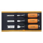 Python Pro 3Pc Wood Chisel Carving Carpenter Set (12MM, 19MM, 25MM) CRV50 - Bi-Material Grip and Steel Cap