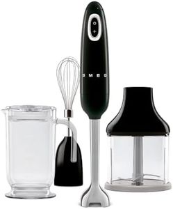Smeg, Mixeur Plongeant HBF03BLEU, Fonction Turbo et Système de Coupe Flowblend, avec Poignée Antidérapante, Range Cordon Intégré, Accessoires Inclus, Puissance 700W, Noir