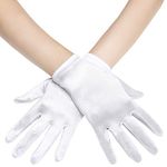 BABEYOND Short Opera Satin Gloves Wedding Evening Gloves Special Occasion Gloves Wrist Length Tea Party Gloves 8.7” Stretchy Gloves Party Costume Accessories (White)