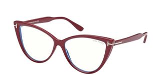 Tom Ford Eyeglasses FT 5843 -B 074 Shiny Bordeaux, t Logo/Blue Block Lenses