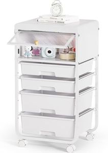 SYKIARIOL Utility-Rolling-Storage-Drawer-Craft-Cart-Organizers with 4 Drawers & Dust-Proof Door for Kid Craft Art Room,Bedroom,Home Office, 4 Tiers Drawer cart, White
