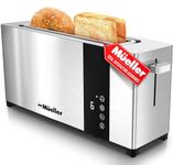 Mueller UltraToast Full Stainless Steel Toaster 2 Slice, Long Extra-Wide Slots with Removable Tray, Cancel/Defrost/Reheat Functions, 6 Browning Levels with LED Display, Housewarming Gifts New Home