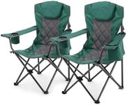 ARROWHEAD OUTDOOR 2-Pack Portable Deluxe Folding Camp Quad Chair w/Headrest, Glass & Cup Holders, Armest 6-can Cooler, Heavy Duty Carry Bag, 550 lbs Weight Capacity