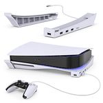 MENEEA Horizontal Stand for PS5 Console with 4-Port USB Hub, Upgraded PS5 Accessories Base Holder for Playstation 5 Disc & Digital Editions, 1 USB 2.0 Data Port & 3 Charging Port Extension