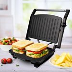 AGARO Royal Grill Sandwich Maker, Non Stick Coated Grill Plates, Stainless Steel Body, Oil Collector Tray, 1000W, 90 Degrees Floating Hinges, Panini/Grill/Toast (Black)