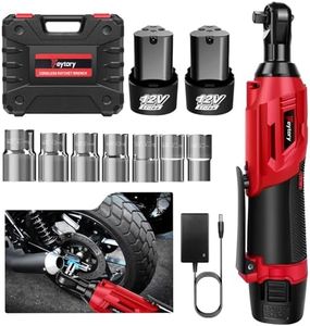 Huini 12V Cordless Ratchet Wrench, 3/8" Electric Ratchet Wrench Kit 40N.m, 0-300 RPM,Impact Drive Ratchet Rattle Nut Gun with 2 x Lithium-Ion 1.5Ah Battery and Fast Charge,7 PCS Sockets,Red/Black