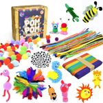 Asian Hobby Crafts Kids Pom Pom Crafts Kit With 50X Pipe Cleaners,Googly Eyes,Pompom Balls,Ice Cream Sticks,Color Feathers For Diy Art&Crafts Projects