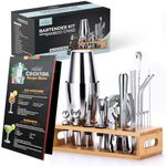 Teavas Bartender Kit with Bamboo Stand | 25-Piece Bar Essentials Set Comprising Stainless Steel Bar Tools | Sturdy Cocktail Shaker | Bar Tool Set | Recipe Menu, for Clubs, Lounge & Entertainment