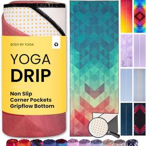 Yoga Drip: Hot Yoga Towel – Non Slip Yoga Mat Towel with Corner Pockets, Silicone Grip Dots & Subtle Alignment Lines | Sweat Absorbent, Moisture Wicking, Quick Dry | No Bunching or Sliding | 72” x 26”