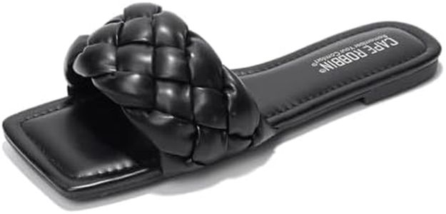 Cape Robbin Vagabond Sandals Women - Square Toe Sandals - Flat Braided Sandals for Women - Woven Womens Mules Slip On Shoes - Black Size 6