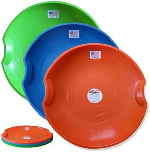 Flexible Flyer Flying Saucer Snow Sleds – 3 Pack of Durable 26” Round Plastic Saucer Sleds with Hand Grips – Orange, Lime Green & Blue – Winter Fun for Kids & Adults