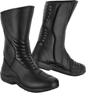 Vaster Moto Botas de moto para hombre, homologadas CE (EN13634:2017), nivel 2, zapatos de moto de cuero con calzado protector de tobillo largo (Negra, 47)