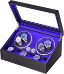 ANWBROAD Watch Winder for Automatic 4 Rotating Modes USB 4 Watch Rotator and 6 Extra Storages with Super Quiet Motor and LED Backlight Watch Turner Carbon Fiber JWW002F
