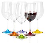 Red Co. Classic Tulip Shaped Long Stem Clear Plastic Outdoors Break Resistant Wine Glass with Multicolor Base, Set of 6 - 12 oz.