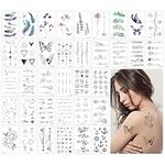 Amaxiu 36 Sheets Waterproof Temporary Tattoo Stickers, Black Realistic Temporary Tattoos for Women Men Adults Including Feather Floral Rose Elf Wings Butterfly Heart Universe on Arm Neck Face Shoulder