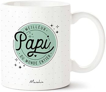 Manahia Mug Papi - Meilleur Papi du Monde Entier - Avec Boite Kraft - Imprimé en France - 330 mL Céramique - Futur Grand Père - Cadeau Tasse Noël, Anniversaire Papy - Fête des Grands Pères