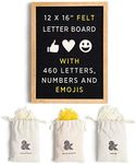 Amped & Co Felt Letter Board with 460 Letters, Numbers, Symbols and Emojis, Changeable Message Board, Wall Mountable, 16 x 12 Oak Wood Frame