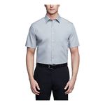 Van Heusen Men's Short Sleeve Dress Shirt Regular Fit Poplin Solid, Grey, 18" Neck