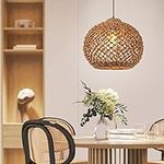 WalmHomie Boho Wicker Chandelier Ball Pendant Lamp Handmade Ceiling Hanging Lamp Shades for Bedroom Kitchen Foyer Hallway, 16.53''W*12.99''H