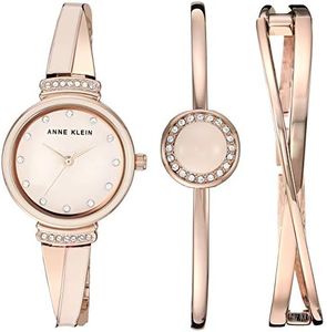 Anne Klein Women's Premium Crystal Accented Watch and Bangle Set, Rose Gold/Pink