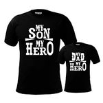 Hangout Hub Men's & Boy's Round Neck T-Shirt My Son My Hero My Dad My Hero (Black;Dad XL(42);Son 10-12Yrs ;) Pack of 2 Family T-Shirts