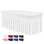 BDDC Table Skirts for Rectangle Tables 6ft - One Piece White Table Covers for Tables, Wrinkle Resistant Ruffles Table Cover and Table Skirt for Banquets Weddings Parties