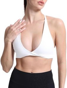 Aoxjox Women's Workout Sports Bras Fitness Backless Padded Sienna Low Impact Bra Yoga Crop Tank Top, A White, Medium