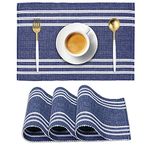 HOKIPO ® IN70 Ribbed Cotton Washable Dining Table Mats (Blue) - 4 Pieces