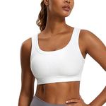 CRZ YOGA Ribbed Sports Bras for Women - U Back Wireless Medium Impact Sports Bra Padded Yoga Workout Bra White Medium
