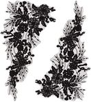 GORGECRAFT 1 Pair 3D Flower Embroidery Lace Fabric Black Sequin Ribbon Trim Embroidered Bead Floral Applique Sew on Patches Glitter Sewing Ornament Paillette Diy Costume Accessories for Bridal Wedding