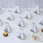 SATYAM KRAFT 50 Pcs Bride Shaped Folding paper Box with Ribbon Best for Wedding Favor, marriage Decoration, Gifting, Home Decor, Chocolates, Birthday, Engagement gift box (White)