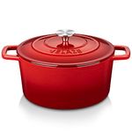 Velaze 6 QT Enameled Cast Iron Dutch Oven, Dual Handles Dutch Oven Pot with Lid,Heavy-Duty Non-stick Round Dutch Oven for Bread Baking, Stewing, Roasting, Good Sealing for All Heat Source (Red)