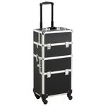 Yaheetech Makeup Train Case 3 in 1 Cosmetic Organizer Large Hairdressing Vanity Case Travelling Trolley Box on Wheels,Black
