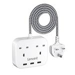 LENCENT Mini Extension Lead with 3 USB Port, 2 Way Outlets Power Strip with 3 USB Slots, Multi Plug Power Extension with 1.8M Braided Extension cord for Home Office Travel (13A 3250W)