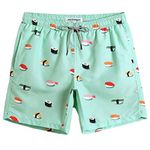 MaaMgic Mens Short Swim Trunks Quick Dry Swimming Shorts Print Bathing Suits with Mesh Lining,Funny-Green,Medium