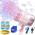 AIGUMI Bazooka Bubble Gun, 12000+ Bubbles Per Minute Bubble Machine Gun with Colorful Lights, Bubble Gun for Kids, Toy (Pink)